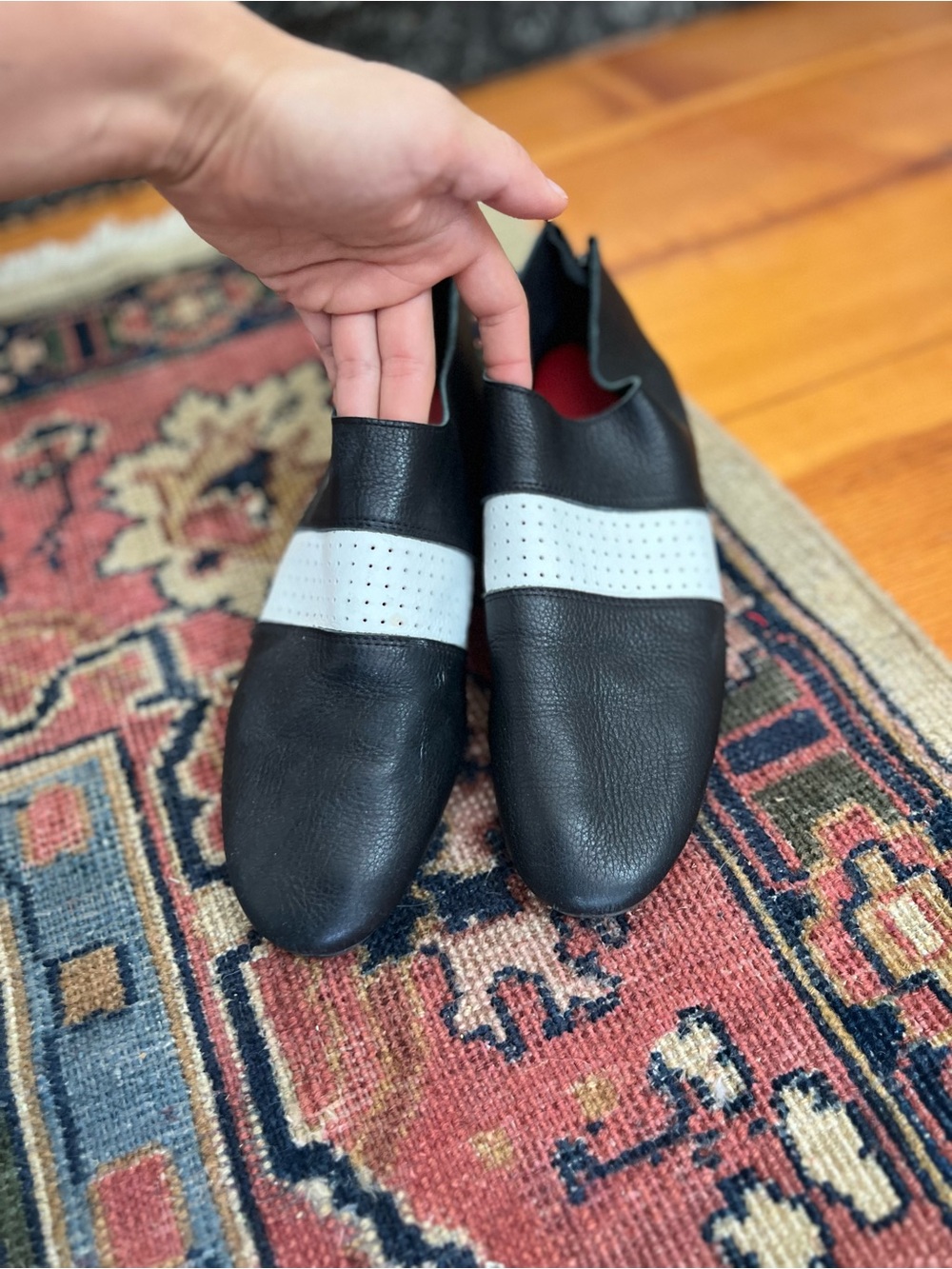 Arche Leather Slip-On Shoes with White Strap